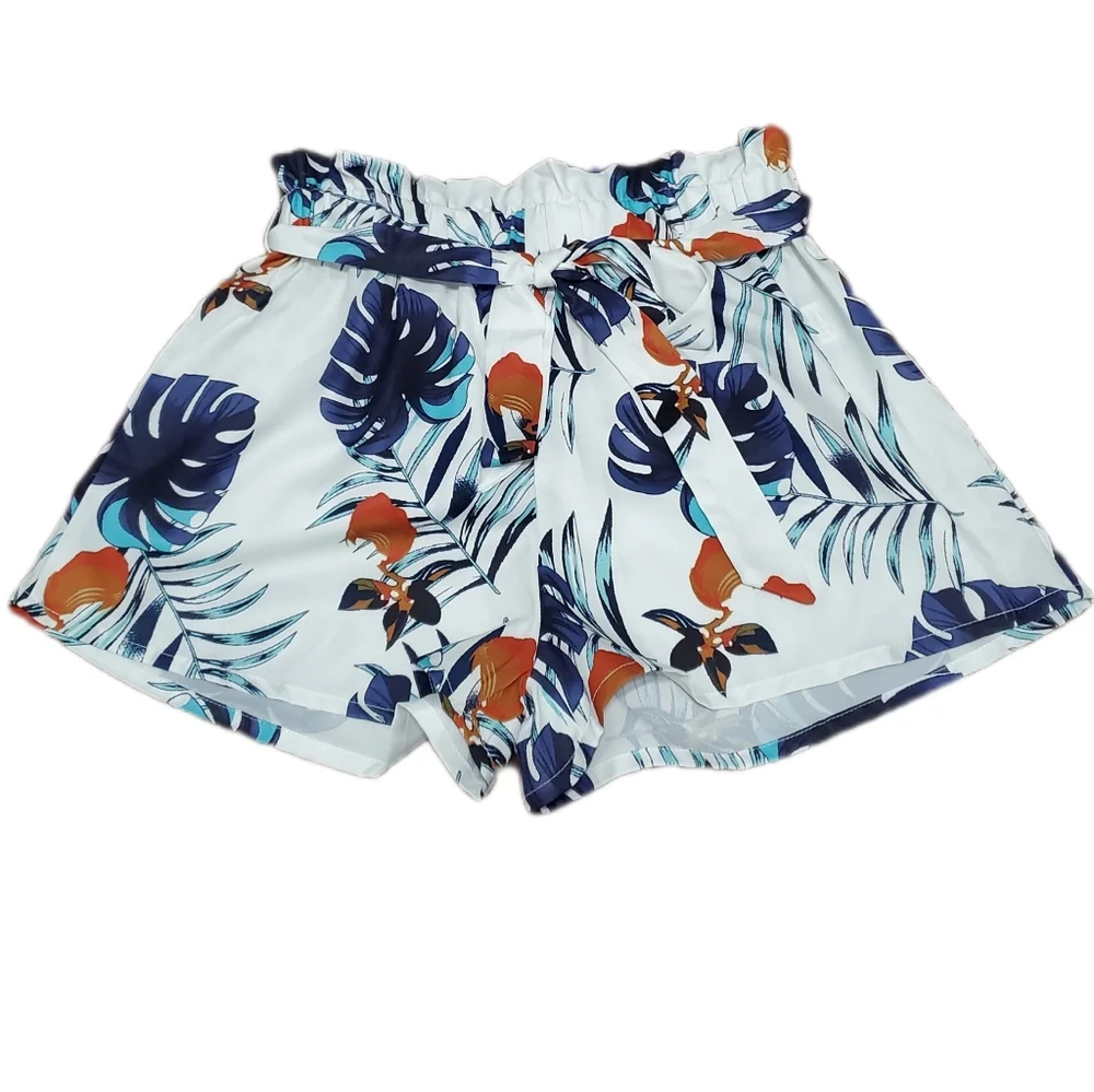 Shein Women's Paper Bag Waist Floral Belted Shorts Size Large
